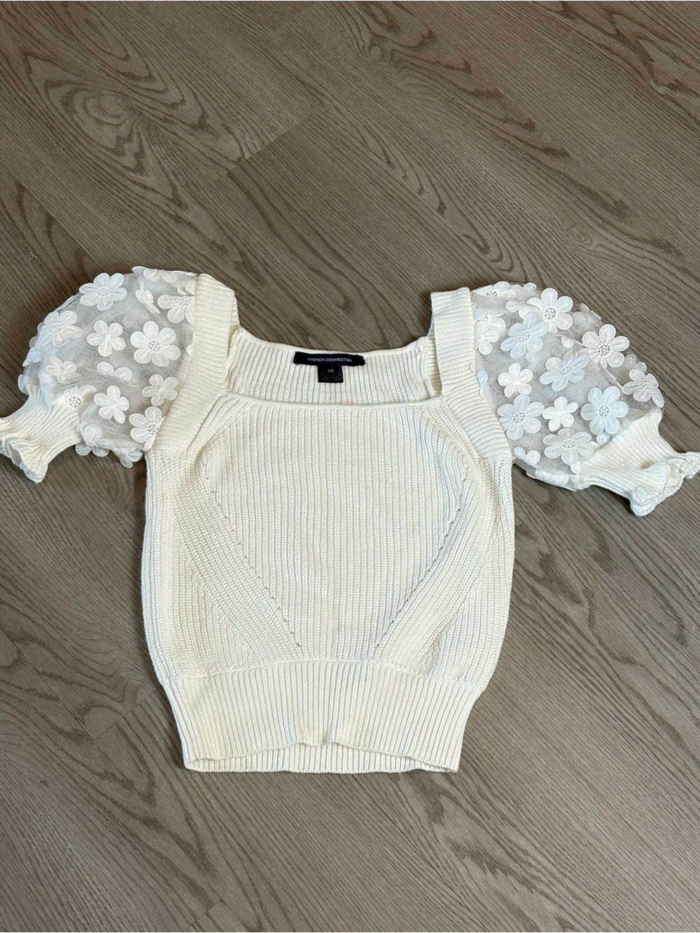French Connection Floral Lace Sheer Puff Juliet Mozart Caballo Sweater - XS